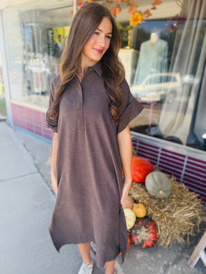 Entro Brown Suede Midi Dress w/ Collar