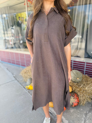Entro Brown Suede Midi Dress w/ Collar