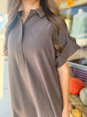 Entro Brown Suede Midi Dress w/ Collar