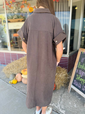 Entro Brown Suede Midi Dress w/ Collar
