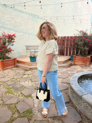 Oatmeal Floral Texture Balloon Sleeve Top