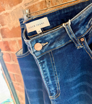 Risen Plus Dark Wash Low Rise Slouchy Boyfriend Jeans W/  Cuffed Hem