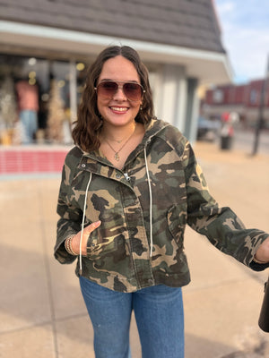 Risen Oversized Camo Denim Hooded Jacket