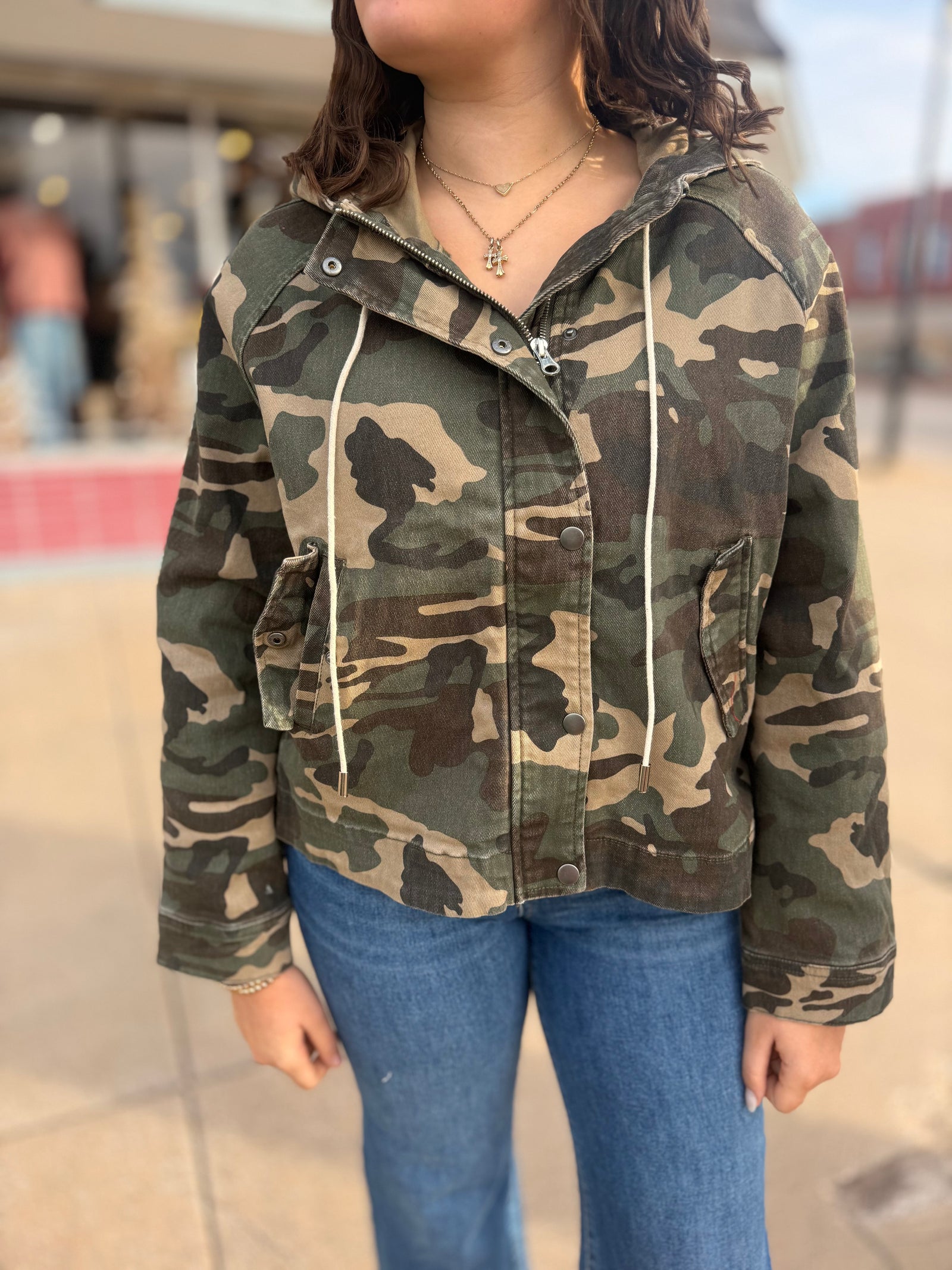 Risen Oversized Camo Denim Hooded Jacket