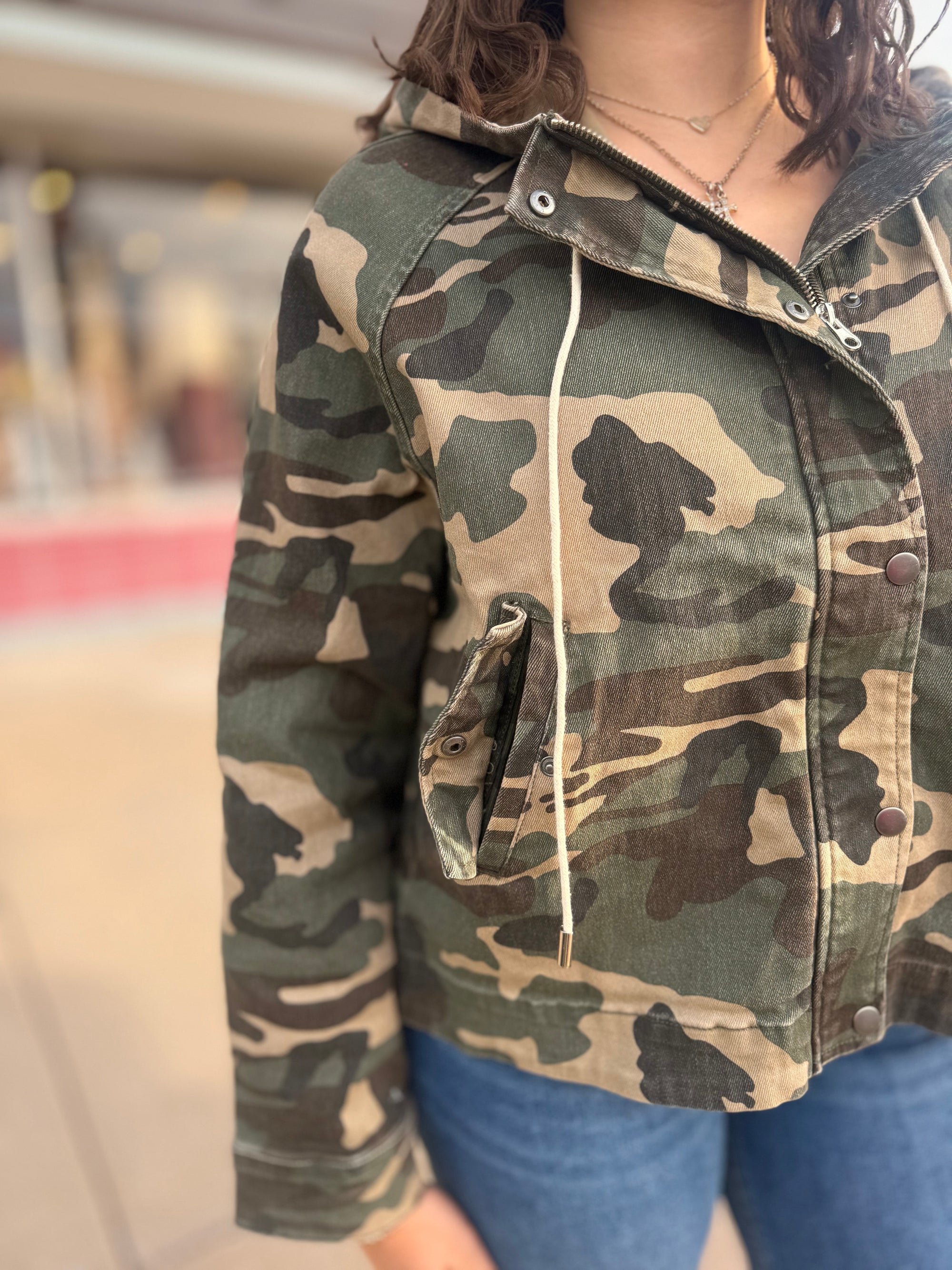 Risen Oversized Camo Denim Hooded Jacket