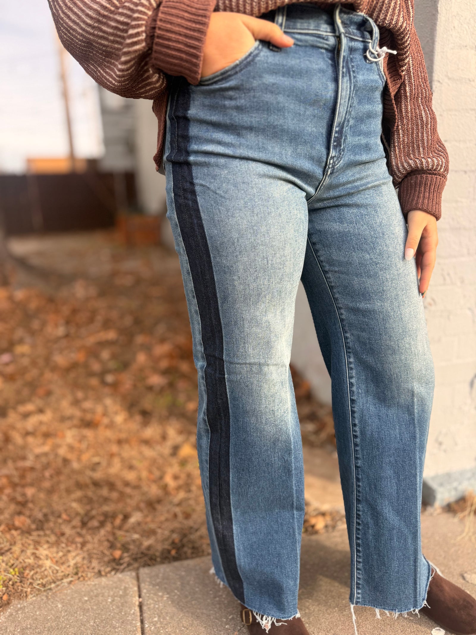 Daze Far Out High Rise Tuxedo Wide Leg Jeans