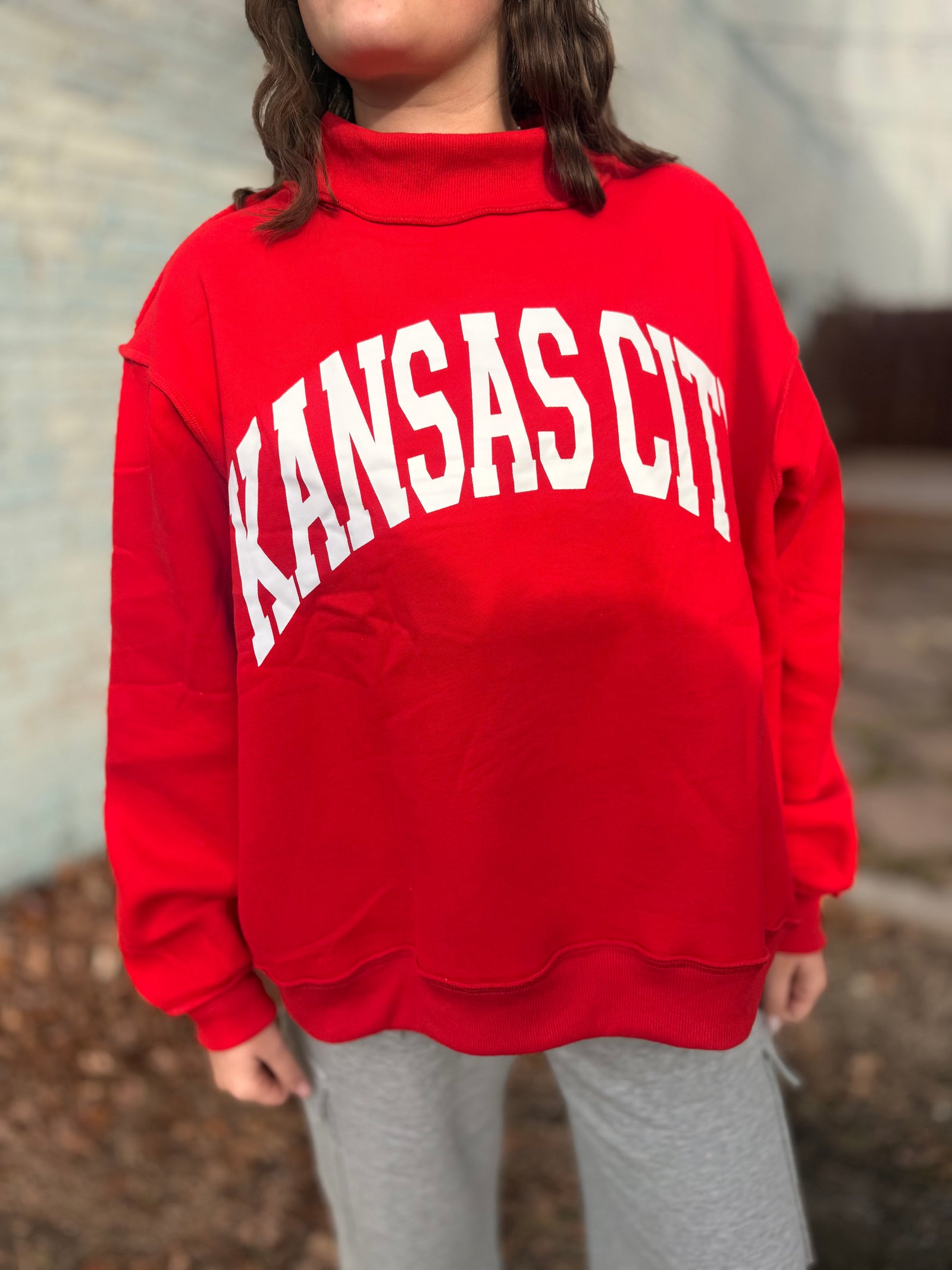 Red Kansas City Mock Neck Reversible Sweatshirt