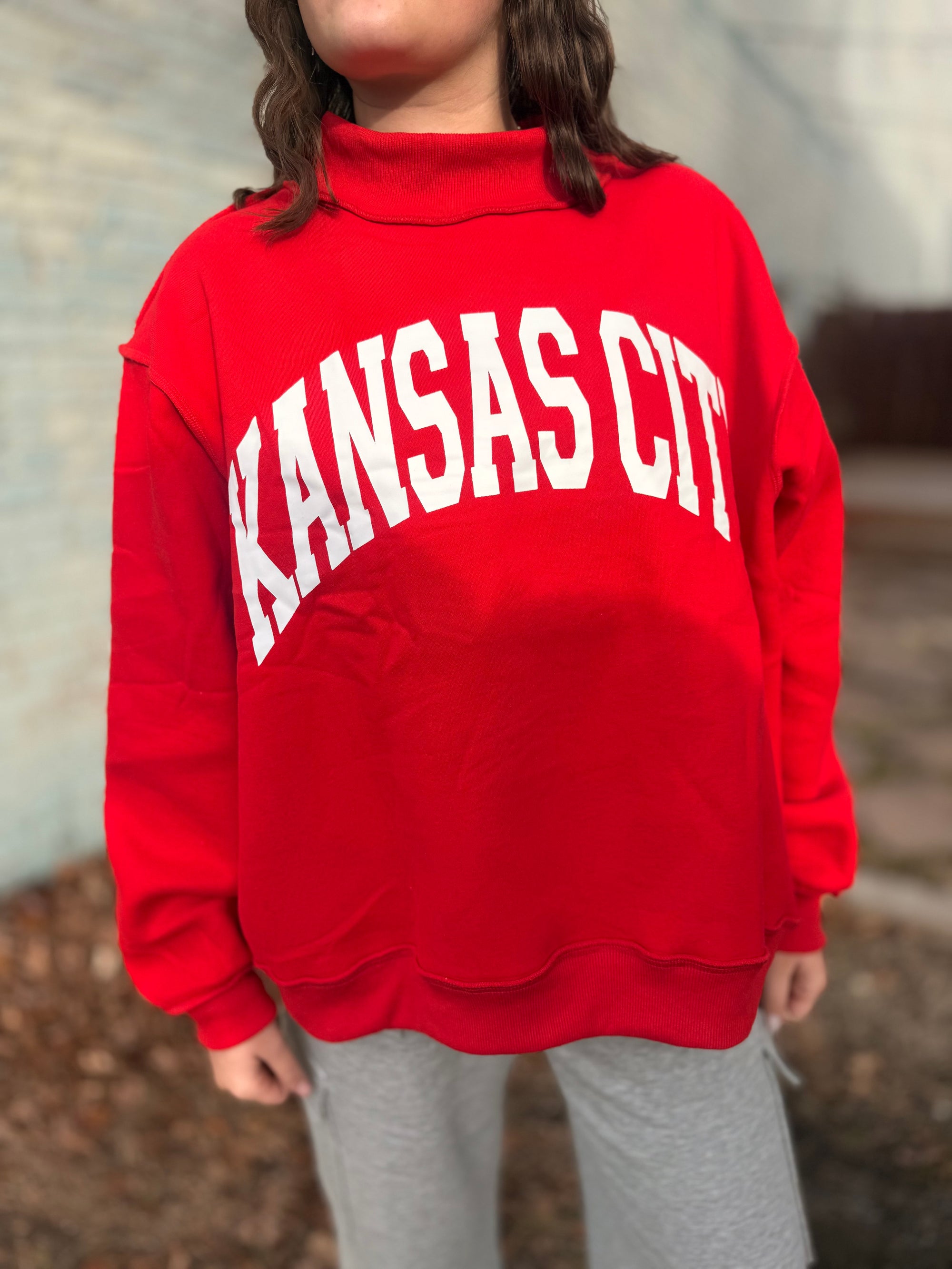Red Kansas City Mock Neck Reversible Sweatshirt