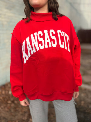 Red Kansas City Mock Neck Reversible Sweatshirt