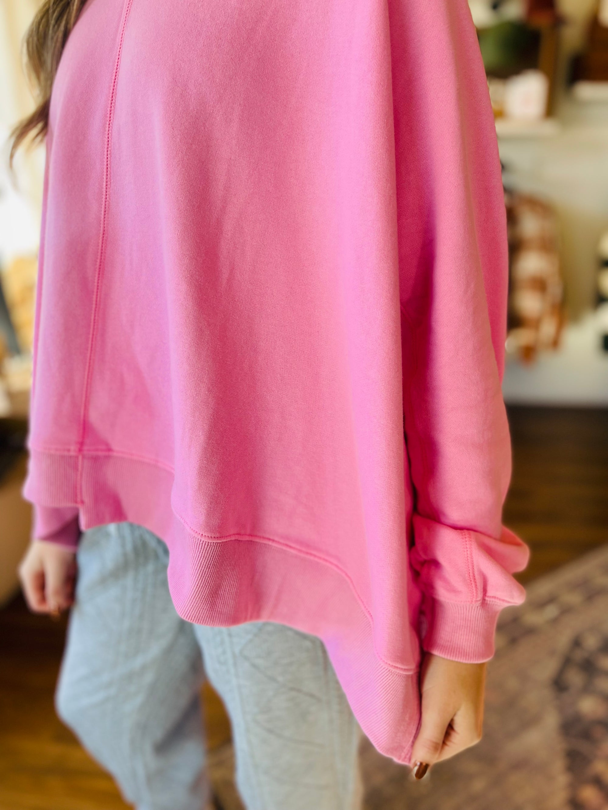 Barbie Pink Terry Knit Banded Sweatshirt