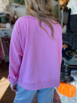 Barbie Pink Terry Knit Banded Sweatshirt