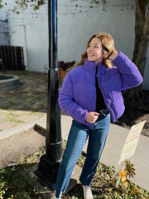 Purple Corduroy Zip Up Puffer Jacket