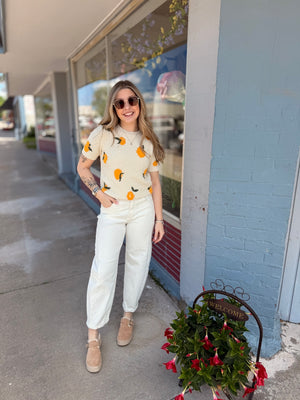 Oatmeal Lemon Knit Short Sleeve Sweater