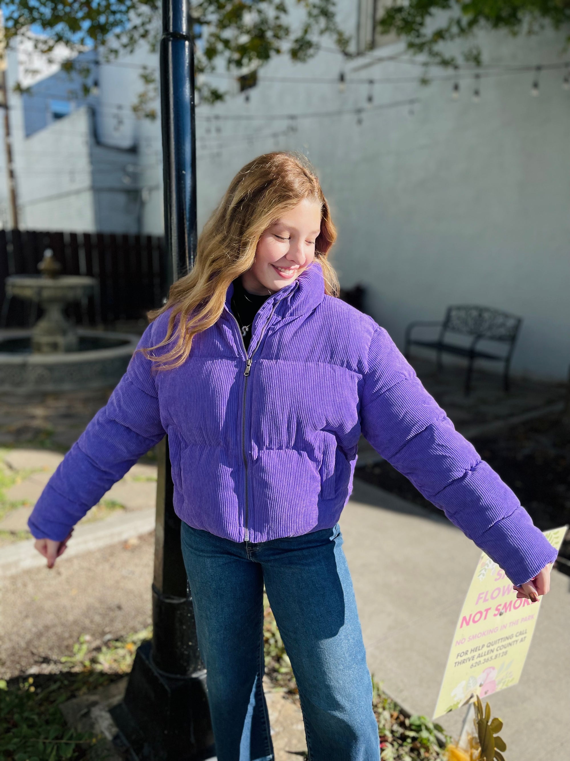 Purple Corduroy Zip Up Puffer Jacket