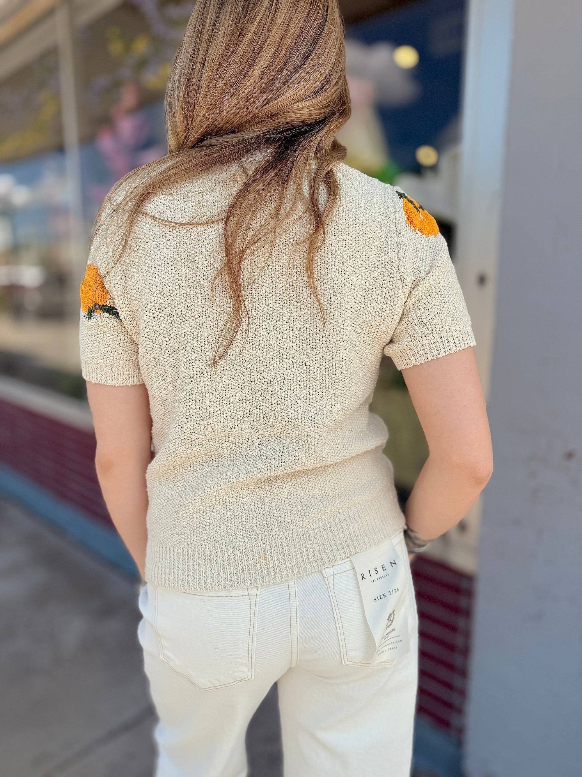 Oatmeal Lemon Knit Short Sleeve Sweater