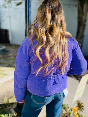 Purple Corduroy Zip Up Puffer Jacket