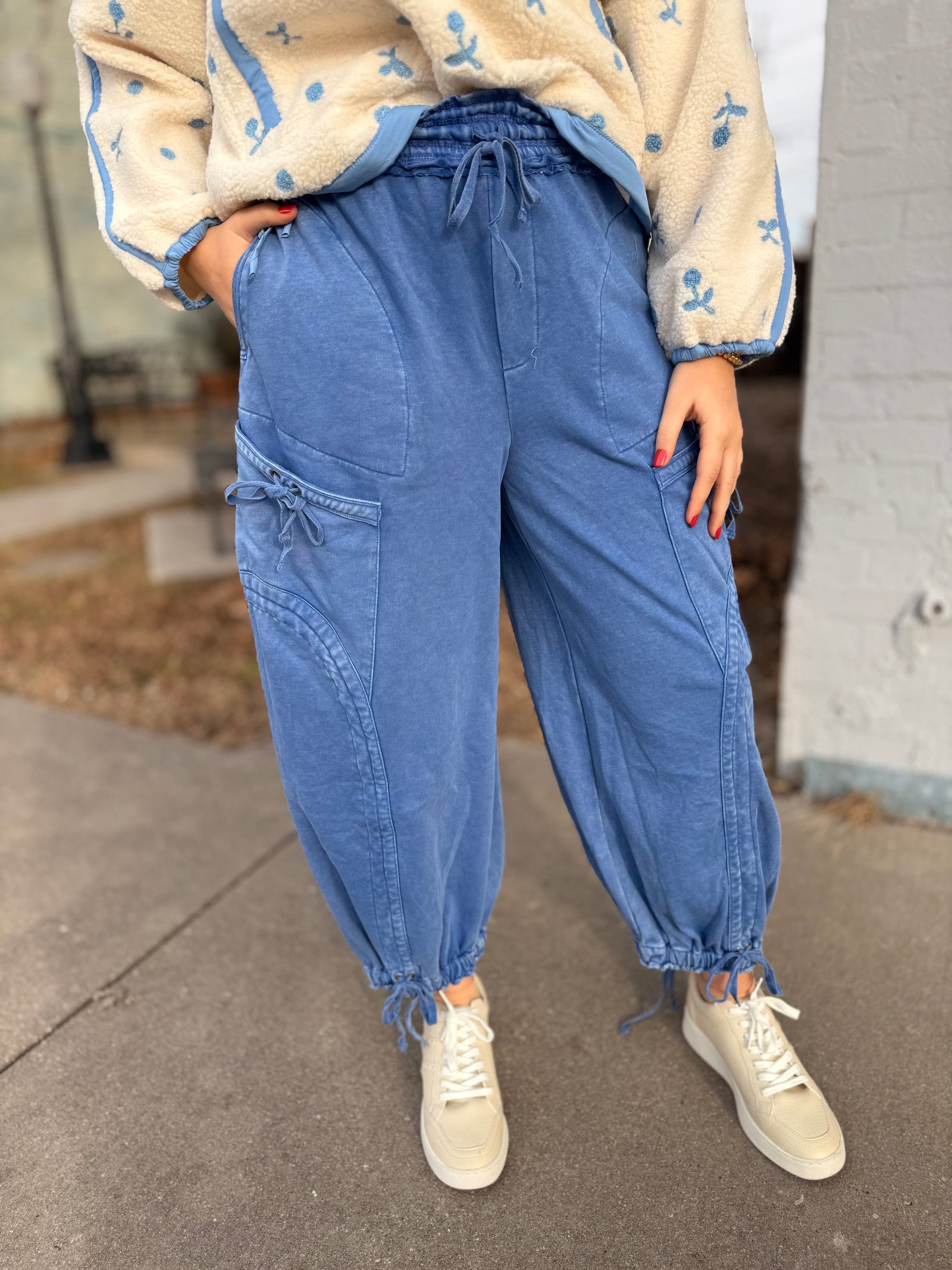 Mineral Wash Blue Cargo Knit Jogger