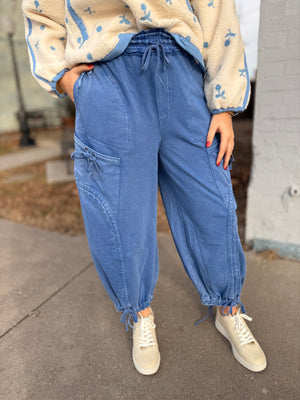 Mineral Wash Blue Cargo Knit Jogger