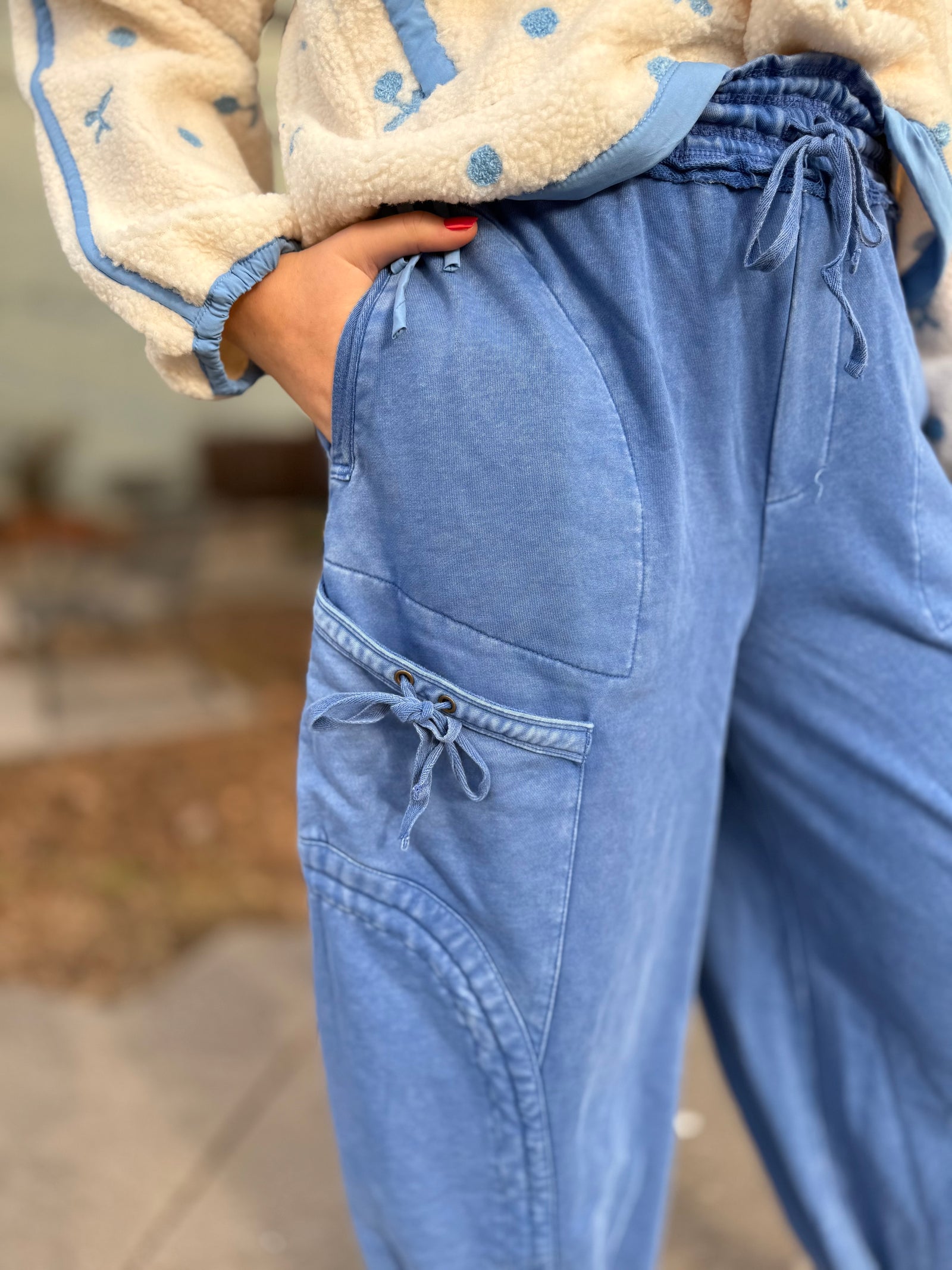 Mineral Wash Blue Cargo Knit Jogger