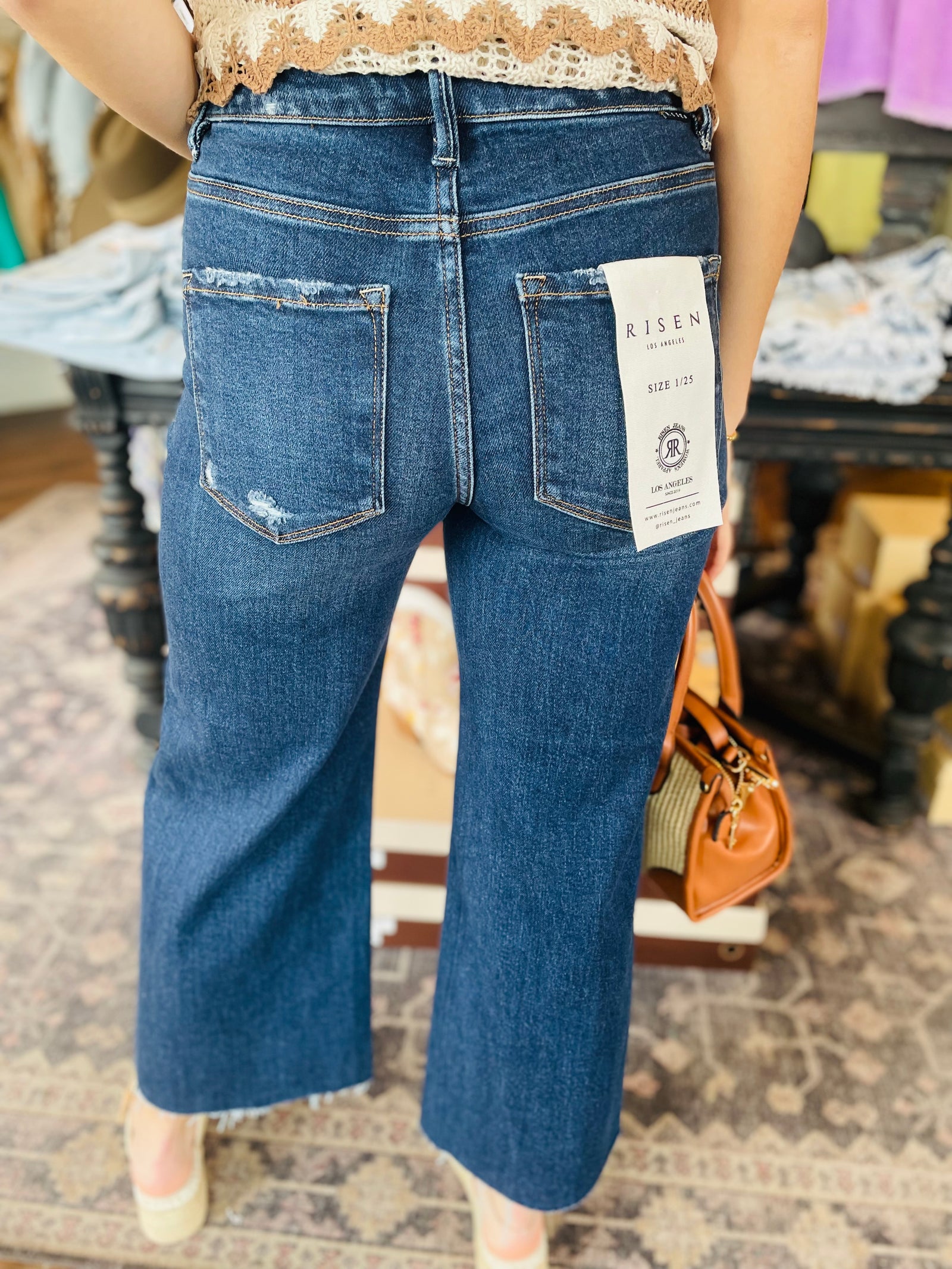 Risen Dark Wash High Rise Button Fly Cropped Jeans