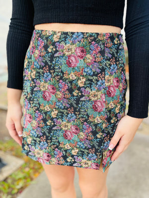 Black Vintage Floral Mini Skirt