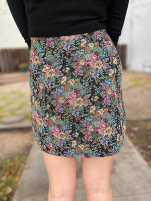 Black Vintage Floral Mini Skirt