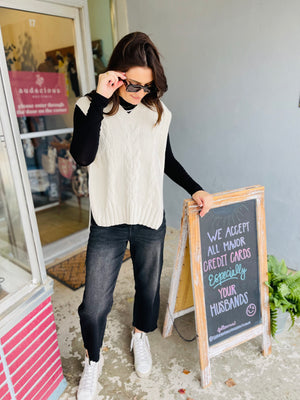 Beige V-Neck Vest w/ Open Sides