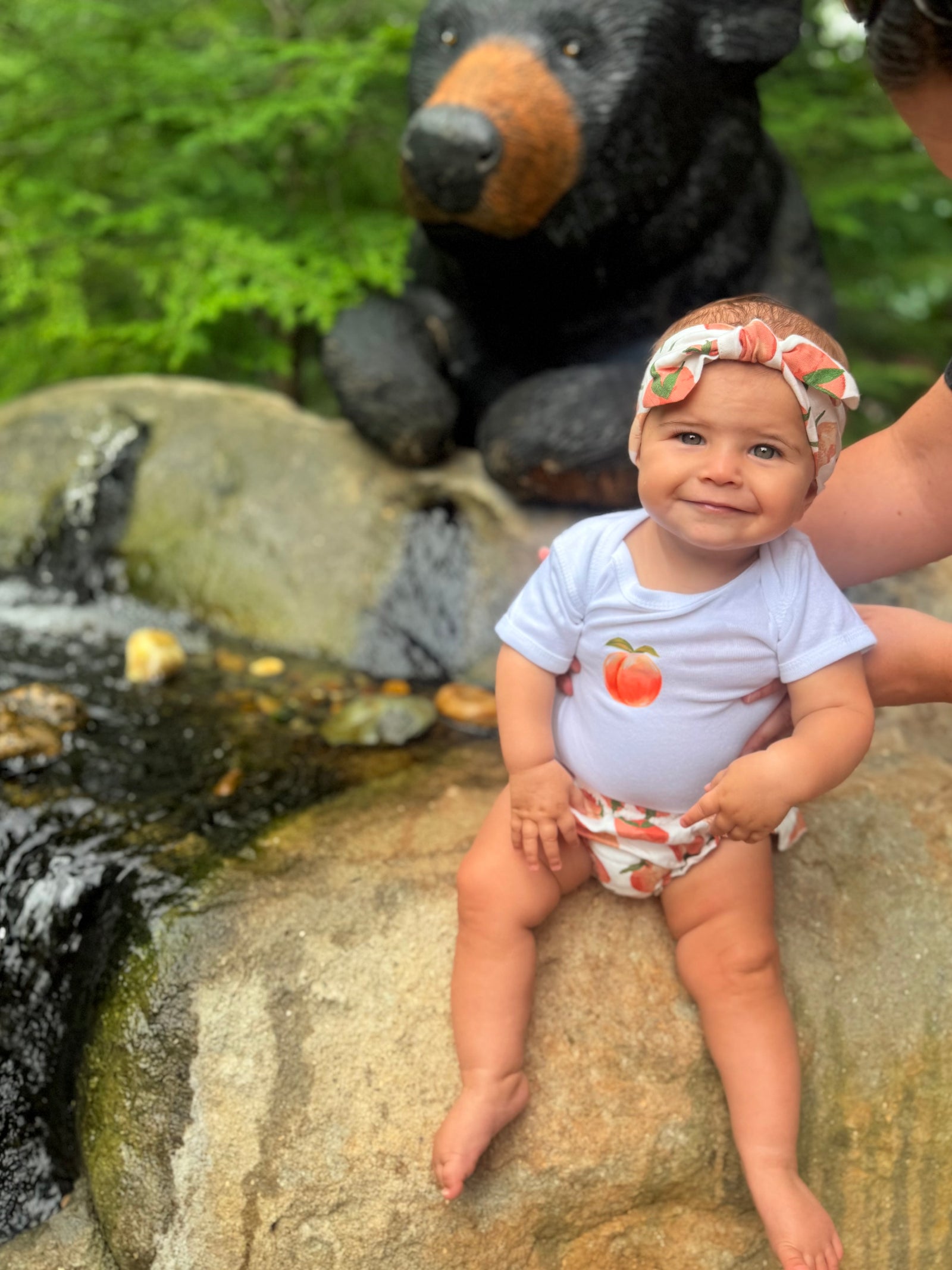 White Baby Onesie w/ Peach Detail
