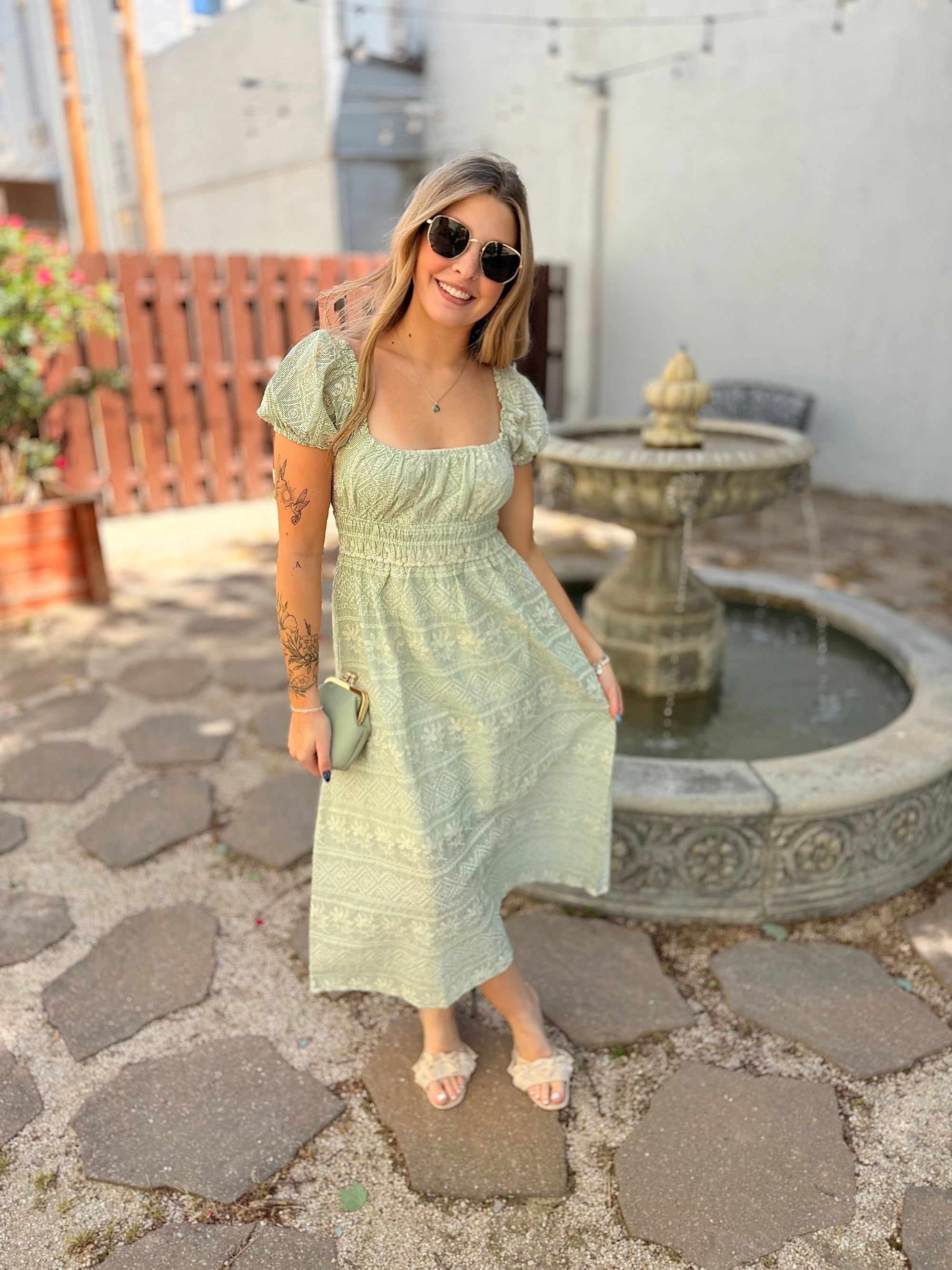 Sage Floral Embroidery Maxi Dress