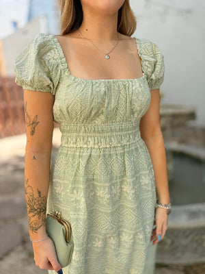 Sage Floral Embroidery Maxi Dress