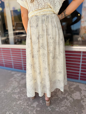 Cream Vintage Floral Midi Skirt