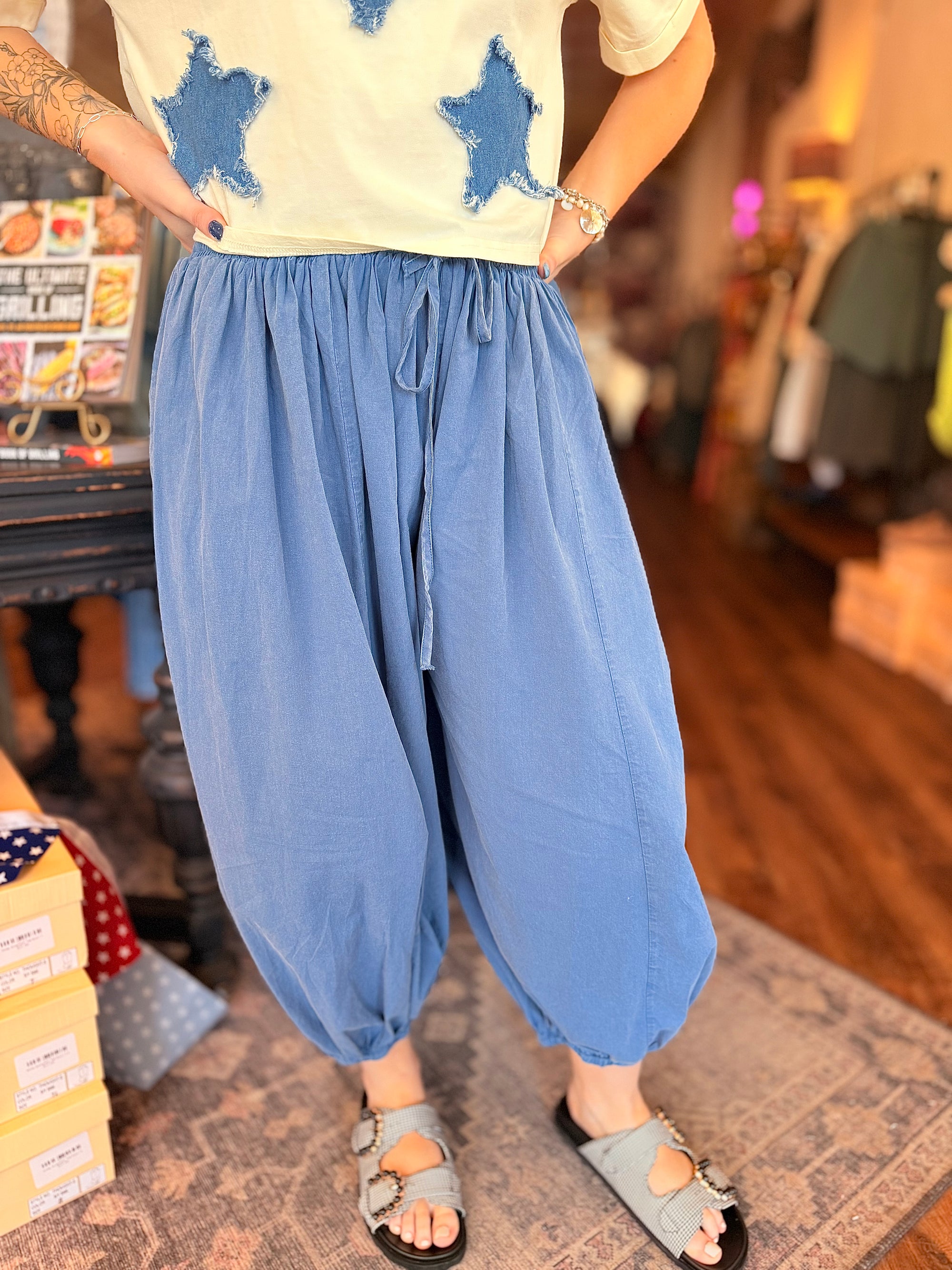 Blue Mineral Washed Balloon Joggers