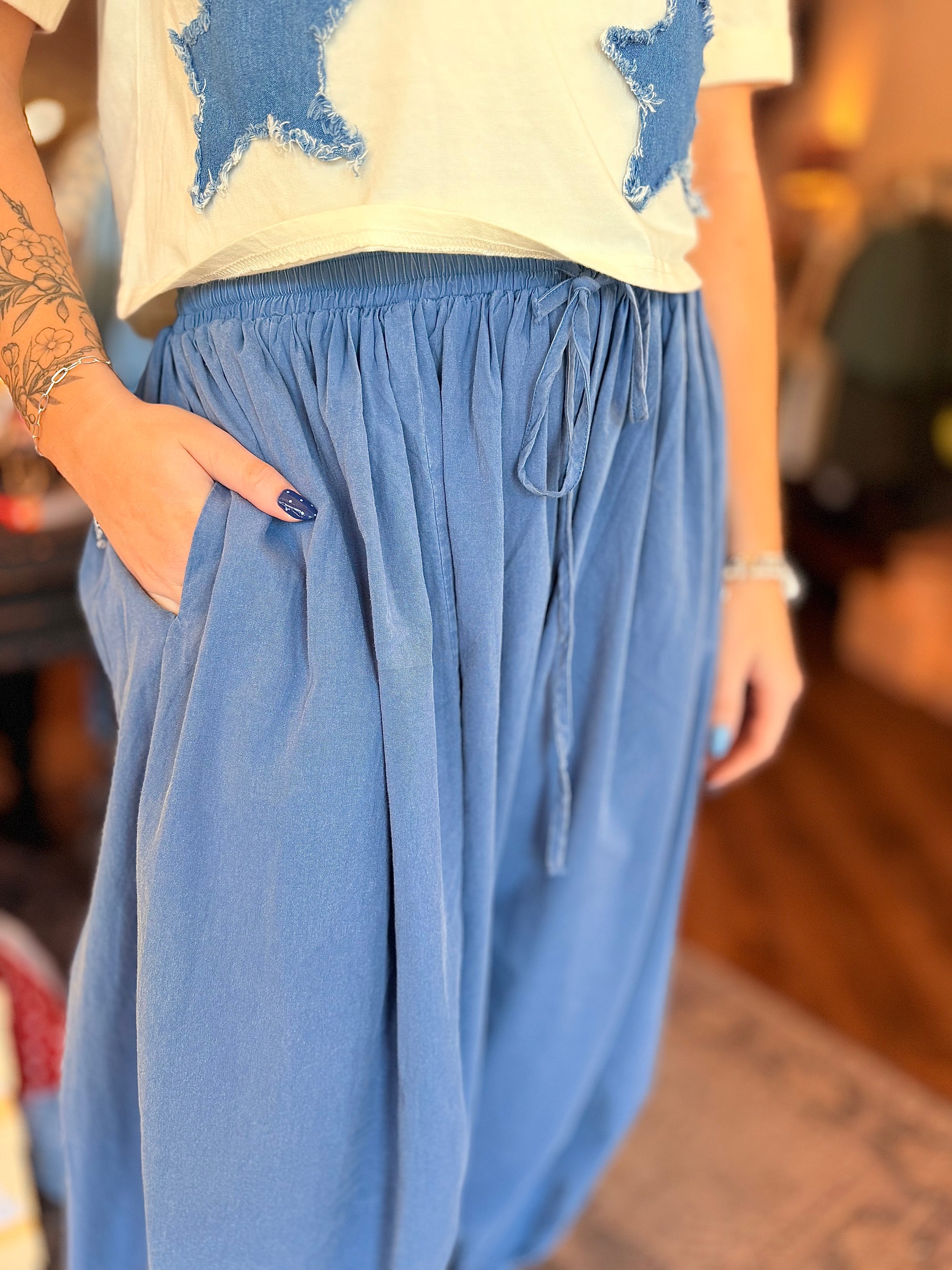 Blue Mineral Washed Balloon Joggers