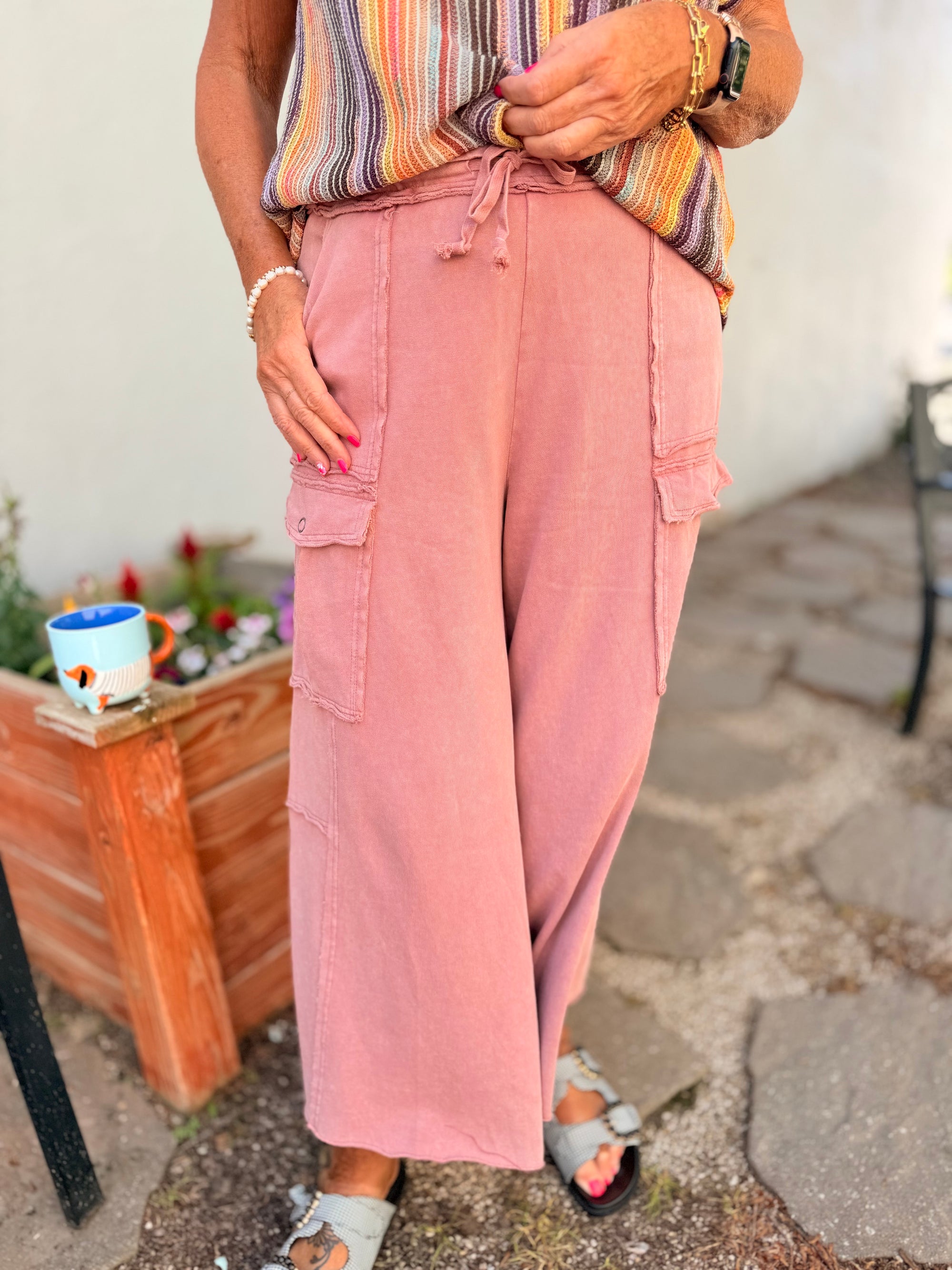 Faded Plum Mineral Wash Terry Knit Cargo Pant