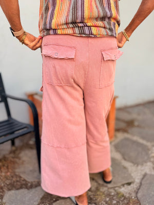 Faded Plum Mineral Wash Terry Knit Cargo Pant