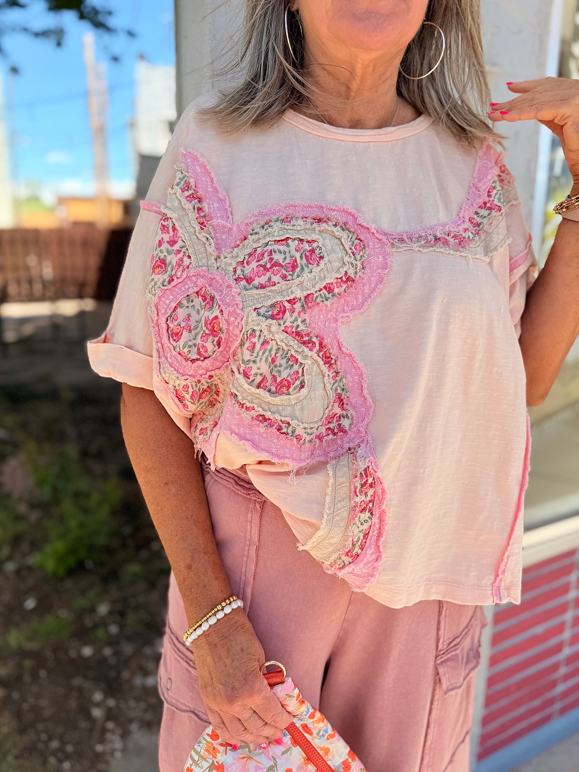 Blush Flower Patch Mineral Wash Top