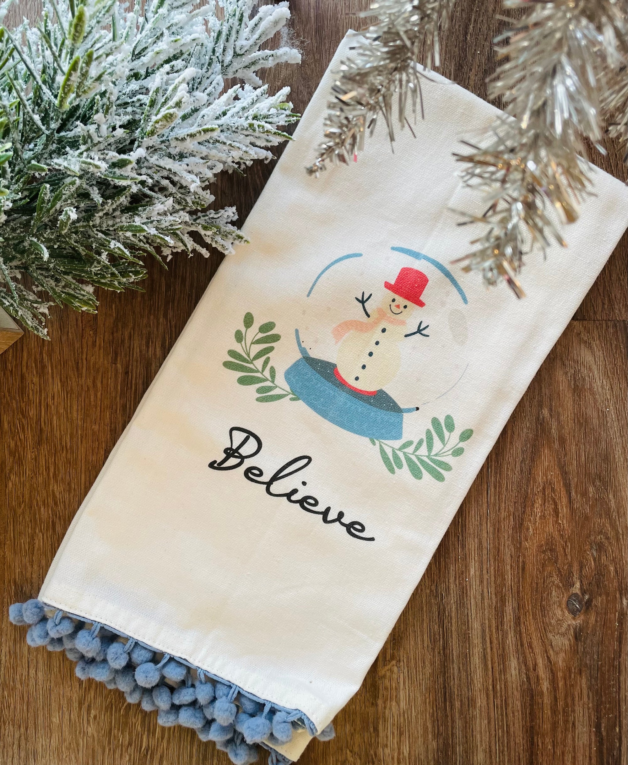 Believe Blue Pom Tea Towel