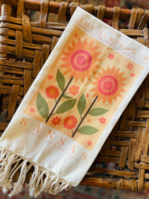 Kansas Sunflower Fringe Tea Towel