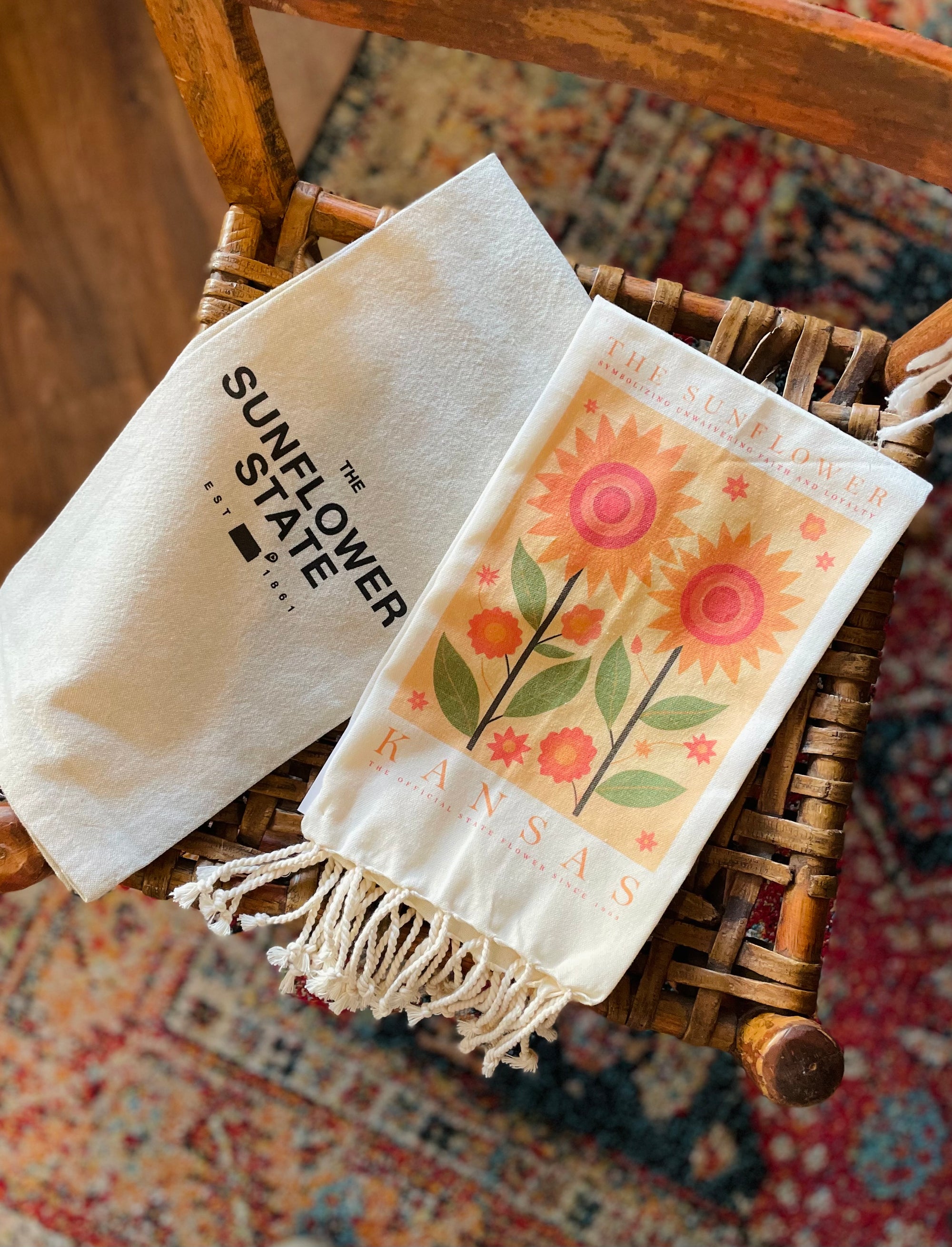 Kansas Sunflower Fringe Tea Towel