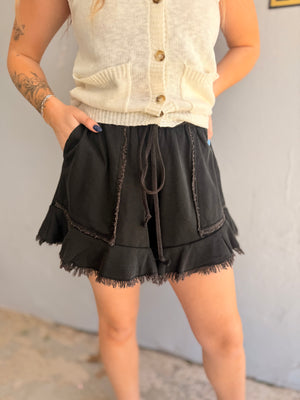 Ash Ruffle Bottom Washed Shorts
