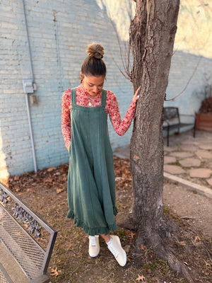 Forest Green Knit Ruffle Bottom Jumpsuit