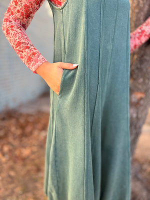 Forest Green Knit Ruffle Bottom Jumpsuit