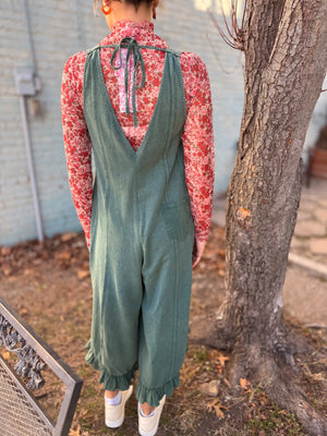 Forest Green Knit Ruffle Bottom Jumpsuit
