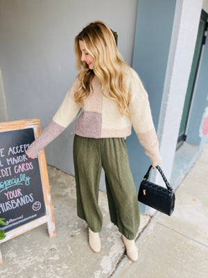 Cozy Cream Colorblock High Neck Sweater