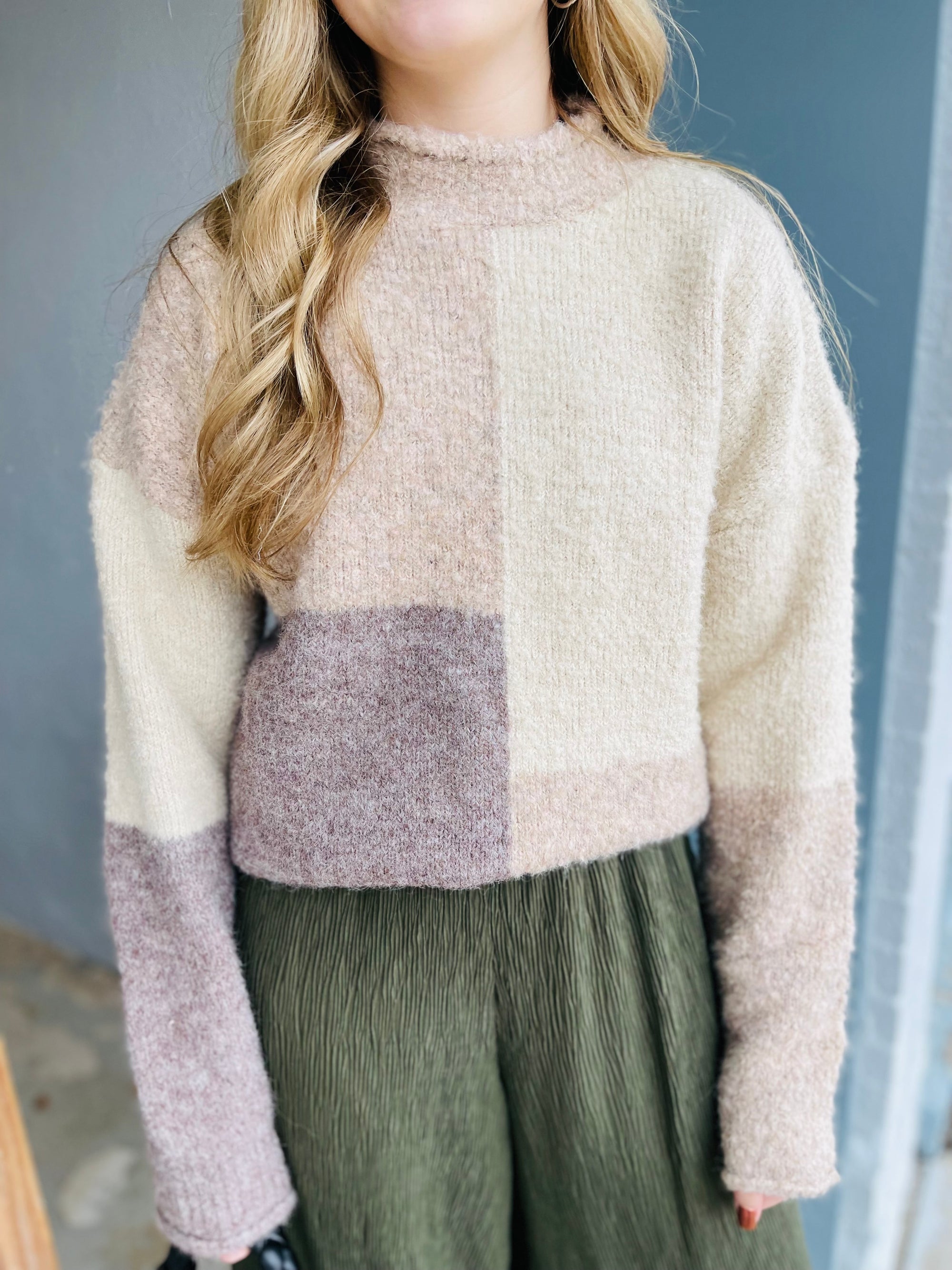 Cozy Cream Colorblock High Neck Sweater