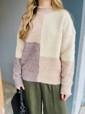 Cozy Cream Colorblock High Neck Sweater