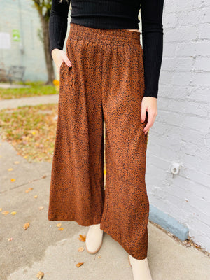 Textured Elastic Wide Leg Bottoms