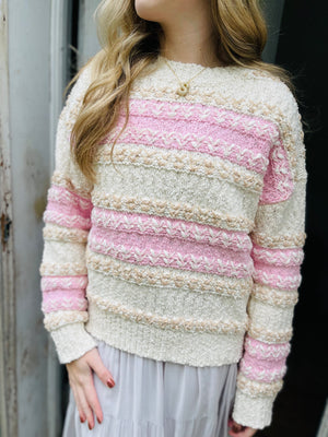 Pink Colorblock Fuzzy Knit Sweater