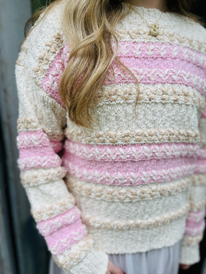 Pink Colorblock Fuzzy Knit Sweater