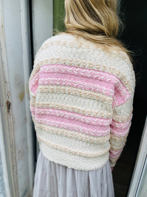 Pink Colorblock Fuzzy Knit Sweater